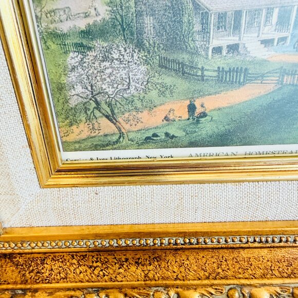 1960's Currier & Ives "American Homestead Spring" Framed Lithograph - Picture 8 of 14